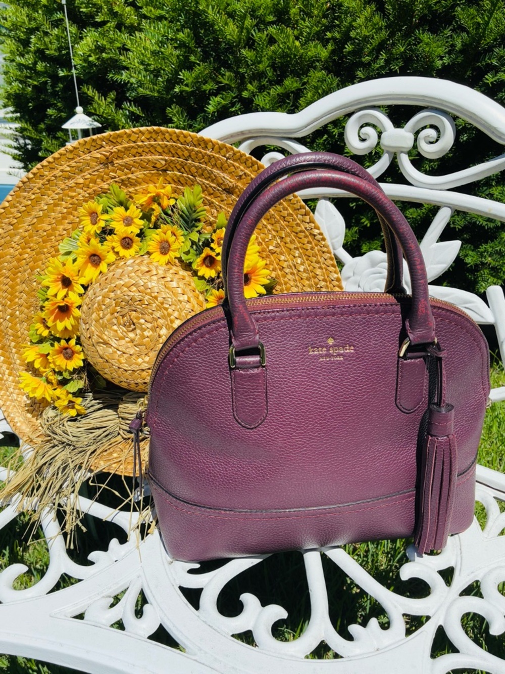Kate Spade Plum Pebbled Leather Dome Satchel with Tassel
